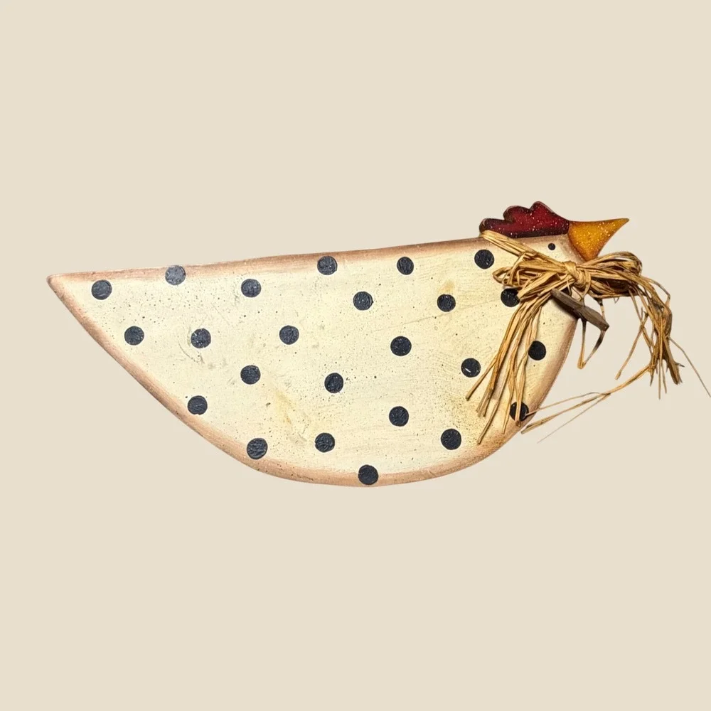 Vintage Primitive Wooden Hen Wall Decor Polka Dot Farmhouse Chicken Sign 23.5in